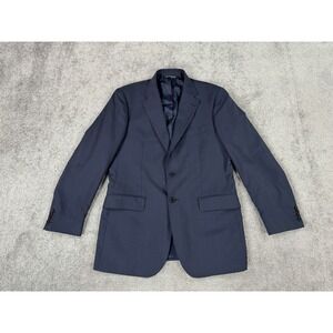 Saks Fifth Avenue Suit Jacket Mens 40 R Blue Wool Windowpane Zegna Cloth Italy